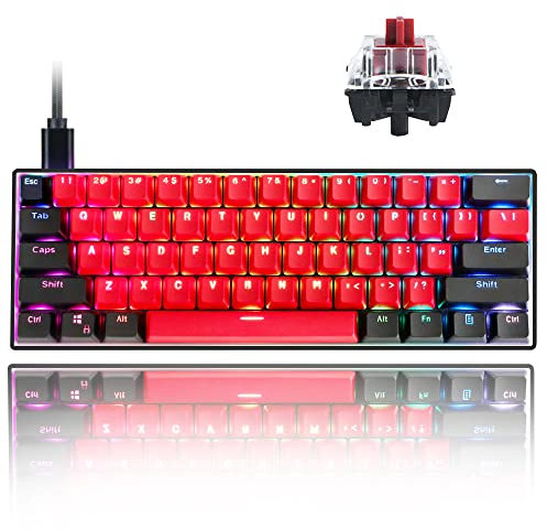 Guffercty kred Gk61 60% Mechanical Keyboard Linear Red Switch Hot Swappable 60 Percent RGB Wired Gaming Keyboard with Backlit PBT Keycaps Type-C for Win/PC/Mac (Gateron Optical Red, Milan)