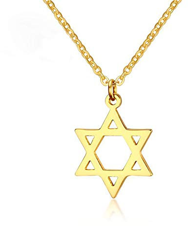 Yifnny Davidstern Halskette, Hexagramm Halskette Megan Davidstern Anhänger Halskette 18K Vergoldet Seilkette Edelstahl Halskette Schmuck für Frauen Männer (Gold)