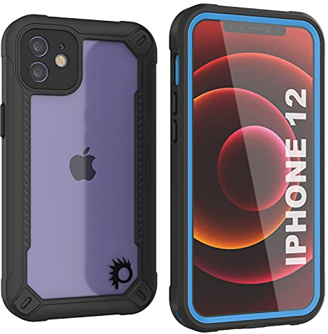 Punkcase Für iPhone 12 wasserdichte Hülle [Maximus Serie] [Slim Fit] [IP68 zertifiziert] [Stoßfest] Klare Armor Cover mit Displayschutzfolie,Ultimativer Schutz für iPhone 12 (6.1 Zoll) (2020) [B] Lue]