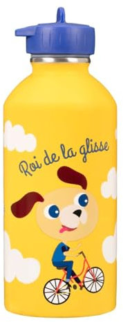 Gourde enfant Acier inoxydable DRAEGER PARIS - Facile à nettoyer - gourde réutilisable - Idéale pour parc, école - Contenance 300ml - 17 cm x 6,5 cm - Jaune - Message inscrit : Roi De La Glisse