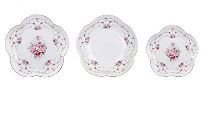BLANC MARICLO' Set 18 piatti servizio 6 posti ceramica bianca con fiori rosa