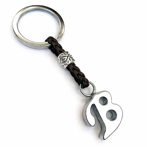 Personalisierter Leder-Schlüsselanhänger mit Initialen - Versilberte Zamak-Buchstaben und Perlen - Schlüsselanhänger für Männer oder Frauen - Ideal zum Verschenken (B)