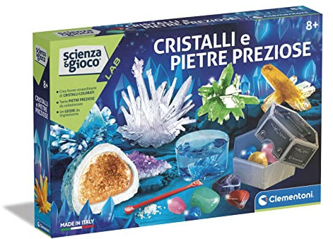 Clementoni - Cristalli e pietre preziose, laboratorio Ciencia y Juego, laboratorio de cristales para niños, experimentos científicos, para niños a partir de los 8 años (versión italiana), Made in Italy, multicolor, serie n.19314