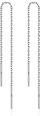 LINGBG JEWELRY 925 Sterling Silber Lange Kette Ohrringe 4.7'' Bar Wrap Einfädler Tropfen Ohrringe für Frauen Leichtgewicht Minimalistischer Schmuck