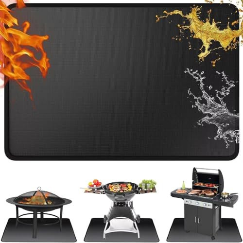 Large 50 x 38 inches Under Grill Mat for Outdoor Grill, Double-Sided Fireproof Pad,3-Layer Thickened Indoor Fireplace Fire Pit Mat,Oil-Proof Waterproof BBQ Protector for Decks and Patios