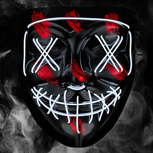 Balinco LED Maske mit 3 Leuchtmodi - perfekt für Techno DJ | Halloween | Cosplay | Karneval | Gruselmaske | Neon Maske | als Ergänzung zum Horror Kostüm