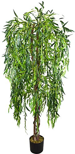 Weide Weidenbaum Kunstpflanze Künstliche Pflanze 180 cm Kunstbaum Innendekoration Kunst Pflanze wie echt im Topf Decovego