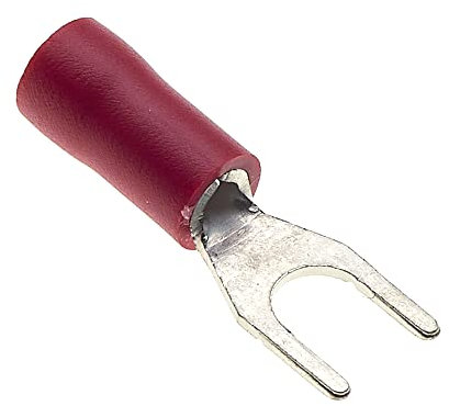 Fork Crimp Terminal, Pack of 100 - Red, 18A, 4mm - Heat Shrink Fork Connectors, Tinned Copper Connectors, Insulated U-Type Wire Terminals