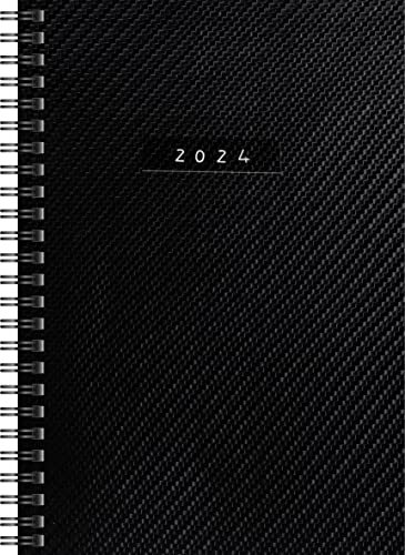 rido/idé Wochenkalender „Carbon“ Modell Timing 1 2024 2 Seiten = 1 Woche A5 schwarz