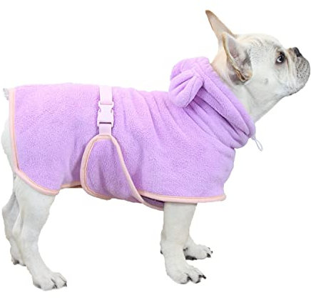 Hunde-Bademantel, niedlich, Mikrofaser, schnell trocknend, saugfähig, Kapuzenbadetuch für Welpen, kleine, mittelgroße und große Hunde und Katzen, Größe XS, Violett