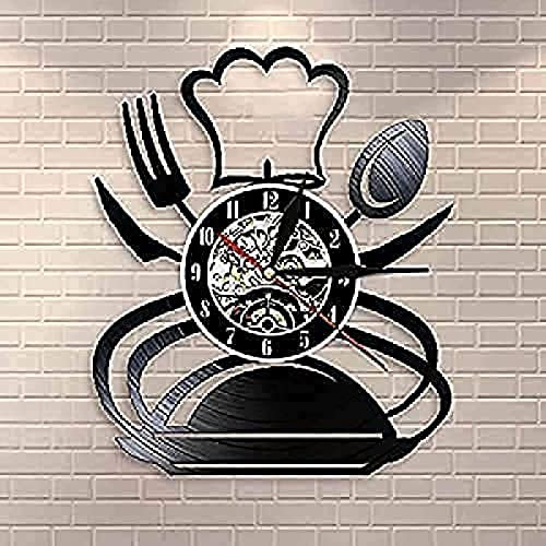 Bedroom Retro Fork Knife And Spoon Kitchen Wall Art Wall Clock Cutlery Design Dining Room Wall Decor Cutlery Vinyl Record Wall Clock