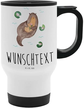 Mr. & Mrs. Panda Personalisierter Thermobecher Otter Seerose - Personalisierte Geschenke, Fluss, Bedrucken, Personalisierter Isolierbecher,