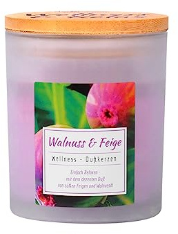 Candle Factory Wellness Duftkerzen im satinierten Glas mit Bambusdeckel aus pflanzlichem Stearin, ca. 30h Brennzeit, Duft: Walnuss & Feige