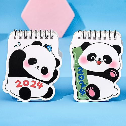 croselyu Panda-Desktop-Kalender 2024, einfacher einfarbiger Cartoon-Mini-Kalender, kreative Desktop-Dekoration, tragbarer kleiner Tischkalender, Kalender, 9,2 x 7 cm (weiß) (2 Stück)