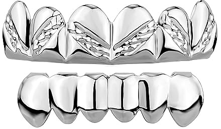 OYOGAA Grillz für Ihre Zähne, 18 Karat vergoldet, für Herren, Hip-Hop, 6 Zähne, Grills für Frauen mit extra Formstäben, Medium, Messing, Kein Edelstein