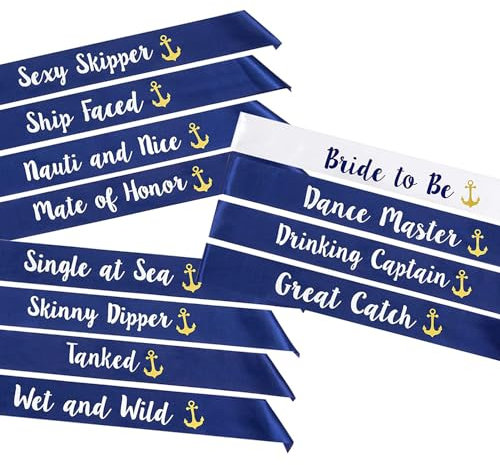 STAY GENT 12Stück Bride to Be Schärpe mit 1 Stück Weiß Bride to Be Schärpe + 11 Stück Blau Scherpe Jungesellinenabschied für Brautjungfer Dusche Bachelorette Party Dekor