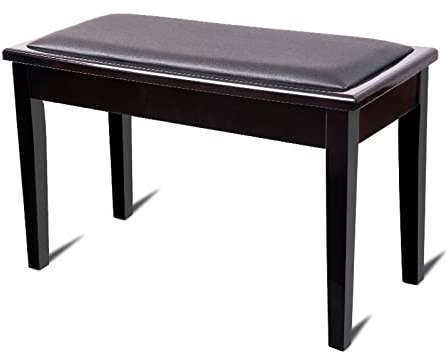 Klavierbank aus Rindsleder, ergonomischer Vintage-Klavierhocker aus massivem Holz, gepolsterter Sitz für 2 Personen und Stauraum für Notenbücher