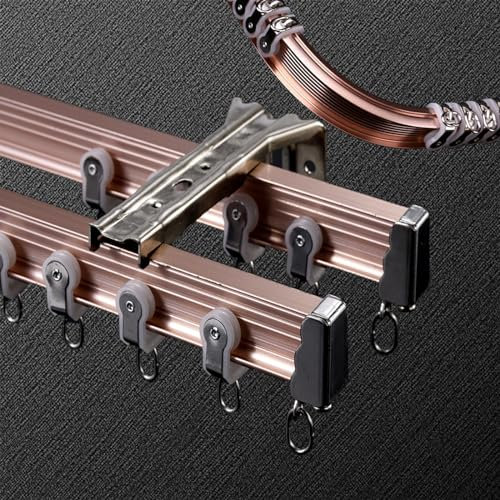 Aluminium Vorhangschiene Schwerlast, Deckengardinenschiene, Gebogene Gardinenschiene, Vorhangschienen 2-läufig, Inkl Befestigungsmaterial(Color:Rose gold,Size:1m)