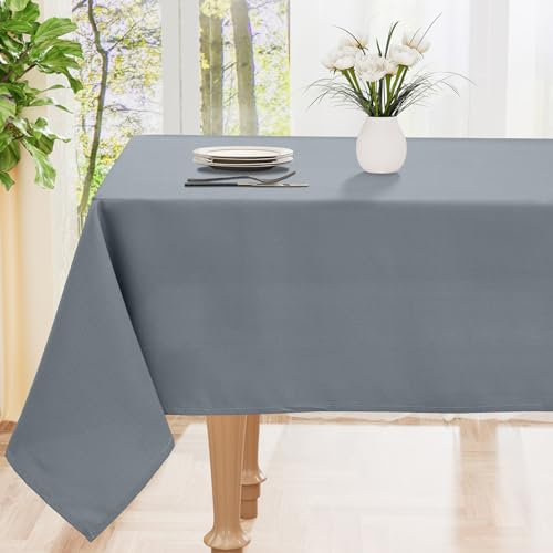 smiry Table Cloth Wipe Clean Rectangular 140x300 cm, Wipeable Water Resistant Polyester Tablecloth, Washable Fabric 10 to 12 Seater Dining Table Cover for Kitchen Indoor Outdoor, Grey