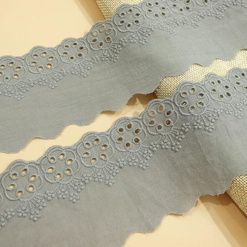 Whakano 5 Yards Vintage Spitzenband 7,5cm Breite,Blumen Muster Spitzenbordüre Spitzenborte Zierband,Dekoband Spitzen Borten Bänder zum Tischdeko,Hochzeit,Nähen Handwerk,Kleidung Deko,Grau