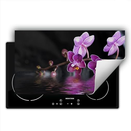 SMTDeco herdabdeckplatte Induktionsmatte herdabdeckung ceranfeld abdeckplatten für ceranfelder induktionskochfeld schutzmatte 90x52 cm Blumen Schwarz