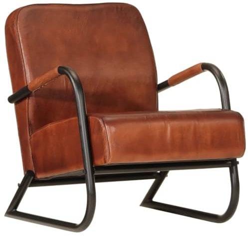 vidaXL Sessel, Sofa Relaxsessel mit gepolstertem Sitz Armlehnen, Fernsehsessel Loungesessel mit Eisengestell, Polstersessel Ruhesessel, Braun Echtleder
