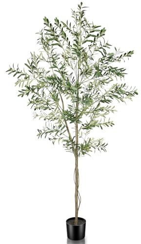 FEELEAD Faux Olive Tree 8ft - Tall Artificial Olive Trees 8 Feet Indoor Large Fake Plants with Green Leaves and Fruits, Realistic Olive Silk Tree with Planter for Home Office Living Room Decor