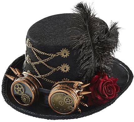 Geonoy Steampunk-Brille für Herren und Damen, Gothic-/Punk-Stil, Kettenhut, für Cosplay-Partys, Filmrequisiten, Kostümpartys