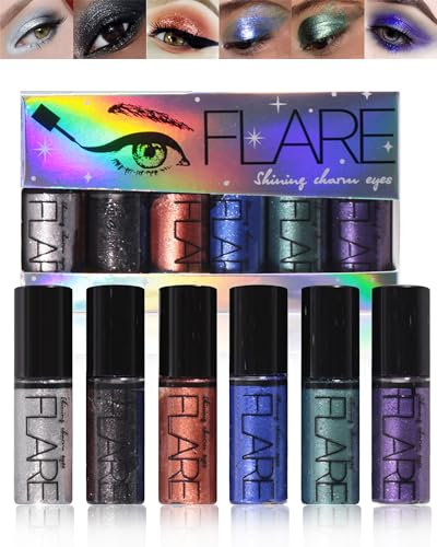 Flüssiger Eyeliner Glitzer 6 Colors, Glitter Eyeshadow Makeup Set, Shimmer Smokey Waterproof Quick Drying Lidschatten, Silber Gold Metallic Christmas Augen Make-up Kit, Geschenke für Frauen-SetC