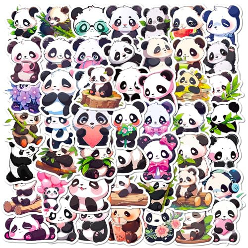 Panda Aufkleber 50 PCS Cute Cartoon Animals Wasserdichte Stickers DIY Panda Aufkleber Ästhetisch CartoonTier Aufkleber Dekoration für Laptops Koffer Skier Gitarren