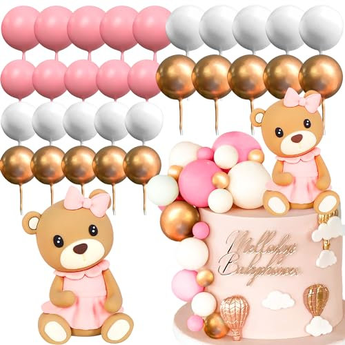 LaVenty décoration de gâteau ourson rose mignon décoration de gâteau bleu pour fille de 1 an décoration de gâteau en forme d'ourson pour mariage baby shower et fête d'anniversaire