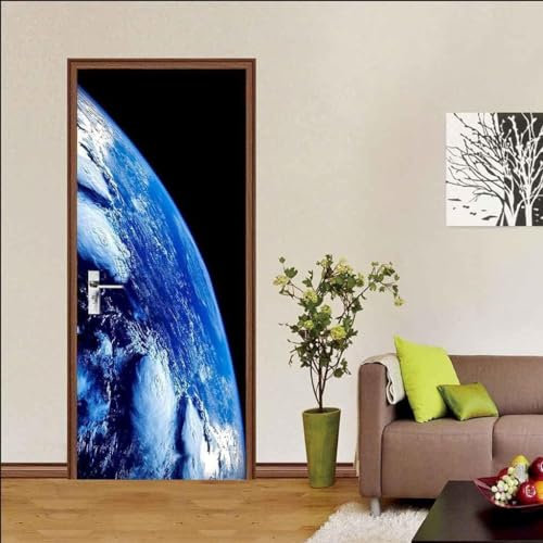 Generic Diy 3D Türaufkleber Selbstklebend Blaue Universum Erde 95 X 210 Cm Wand Türaufkleber Tür Verschönern Wasserdichte Dekoration Fototapete - Kinderzimmer Wohnzimmer Küche Schlafzimmer Tür Fotos