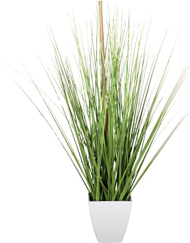 CREATIV green großer künstlicher Grasbusch 44cm im weißen Kunststofftopf I naturgetreues Wildgras im Topf I Pampasgras für Innen I hochwertige & dekorative Dekopflanze I Deko Kunstpflanze grün