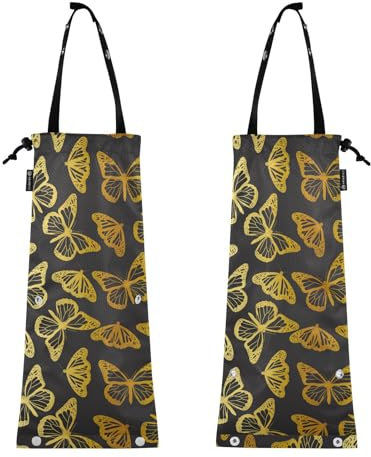 FRODOTGV Gold Butterflies Silhouette Car Bin Liners Front Seat Hanging Bin Bags for Cars SUV Washable Car Garbage Bags Litter Bin Bag Pack of 2