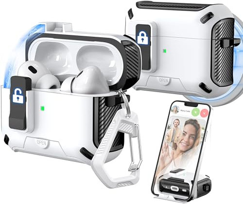 MHYALUDO Kompatibel mit AirPods Pro 2/1 Generation Case Cover, Kompatibel mit Magsafe, Magnetische automatische Verriegelung, Ladeanschluss staubdicht & Standdesign mit Reinigungsset,Schwarz/Weiß