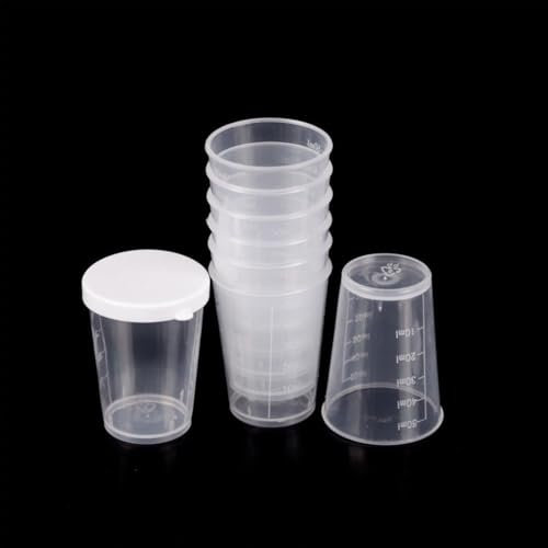 10 misurini da 50 ml in plastica trasparente per medicine, con coperchio bianco, contenitore dosatore