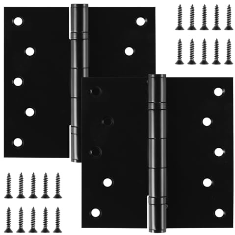 5 Inch Stainless Steel Door Hinges, Heavy Duty Commercial Door Hinges Ball Bearing Hinges for Exterior & Interior Doors, 5 (127mm) x 5 (127mm) Door Hinge with Square Corners, 2 Pack - Black