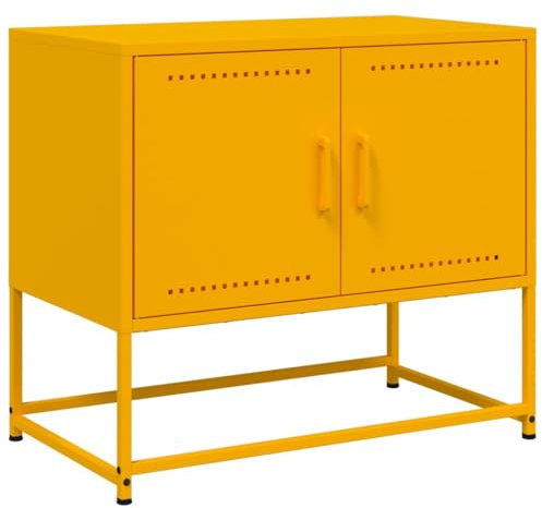 vidaXL TV Cabinet Stand Unit - Mustard Yellow Steel - Entertainment Centre - Industrial Style - 68.5x39x60.5 cm - With Storage