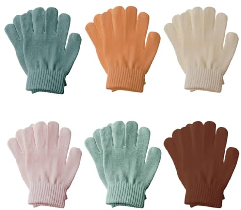 ZOCONE 6 Pairs Kids Winter Gloves, Pure Colour Kid's Magic Winter Gloves for Boys Girls, Knitted Children Winter Glove for Age 6 to 10, Magic Kids Gloves (Multicolor2)