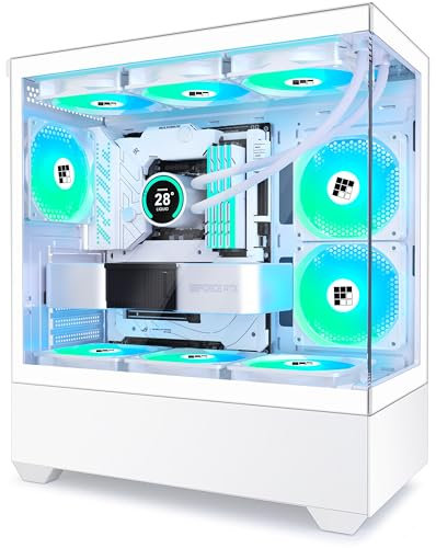 FOIFKIN F1 PC Gehäuse - Vorinstallierter 5 PWM ARGB-Lüfter, ATX Mid-Tower Gaming PC Gehäuse, 270° Panoramaglas mit Type-C (Weiß, F1)