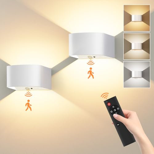 Vakola Akku Wandleuchte, 5500mAh - Wandlampe Innen mit Bewegungsmelder, Wandleuchte Innen mit 3 Farben(3000k-6000k) - Led Wandlampen Innen mit 3 Modi (AUTO/AUS/EIN), Weiß Lampe mit Batterie Wandlicht