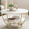 Ulifance 30 Round Coffee Table, 2-Tier Modern Coffee Table with Storage Shelves for Living Room, Wood White Sofa Side Table with Gold Frame