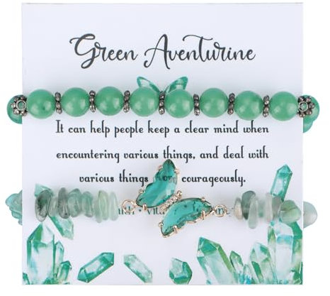 2 Stück Armbänder für Frauen und Männer, 8 mm Durchmesser Armbänder mit Steinen und Kristallen Elastisch Armband aus Naturstein Perlenarmbänder als Geschenk zum Geburtstag (Grüner Aventurin)
