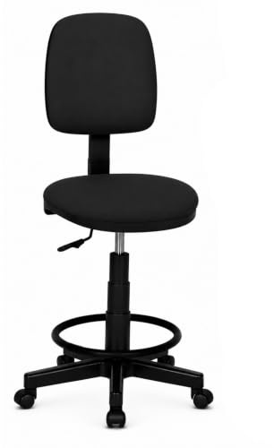 SEDIAOFFICE - Sgabello con Ruote e Schienale Regolabile in Altezza e Girevole, Sgabello Cassa da Lavoro per Ufficio, Reception Parrucchiere, Sale Giochi (No Braccioli, Ruote Base, Nero Tessuto)