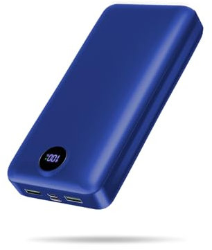 PDBEST PowerBank 50000mAh große kapazität, Power Bank 22,5W schnelles Aufladen externer Akku USB-C 3 Ausgänge und 2 Eingänge LED Display kompatibel mit Samsung iPhone Android usw Blau