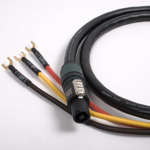 designacable.com 10m - Speakon to Bare End Speaker Lead compatable with REL Acoustics Sub - Handmade in the UK using Mogami 3104 Speaker Cable & Neutrik NL4FX 4 Pole Speakon and a Spades Connector.