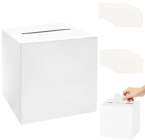 TNSOYCA Kartenbox Hochzeitsbox, Weiß Geschenkkartenbox,mit 10 Stück Grußkarten 22 X 22cm Hochzeitsbox,für Hochzeit Geburtstage Abschlussfeiern Jubiläum Babypartys Partydeko(Weiß)