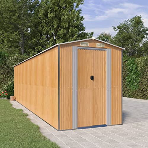 Xichuzi Geräteschuppen, Gerätehaus, Fahrradgarage, Gartenhütte, Fahrradunterstand, Gartenhäuschen, Garten Hütte, Fahrrad Unterstand, Hellbraun 192x772x223 cm Verzinkter Stahl