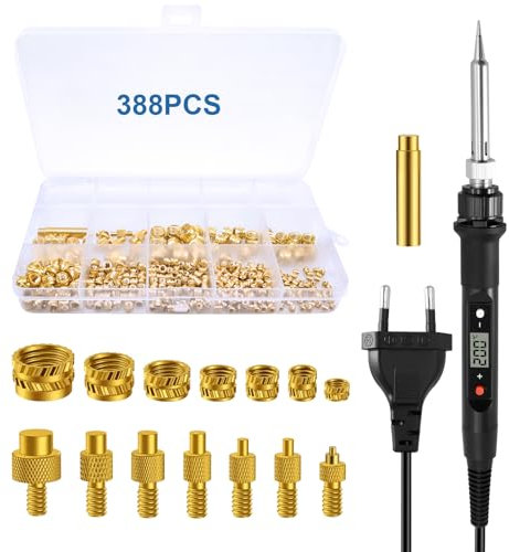 Kit de fer à souder, 388pièces, inserts filetés avec affichage LED, température réglable, inserts filetés et écrous fusibles M2, M3, M4, M5, M6, M8, compatible avec les accessoires d'imprimante 3D