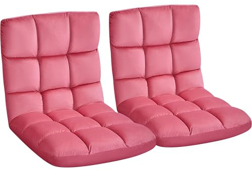 Yaheetech Floor Chair with Back Support, Comfy Floor Sofa for Adult, Floding Lounge Chair with 14 Adjustable Positions for Lounge, Gaming Reading and Meditation, 2 PCS, Pink